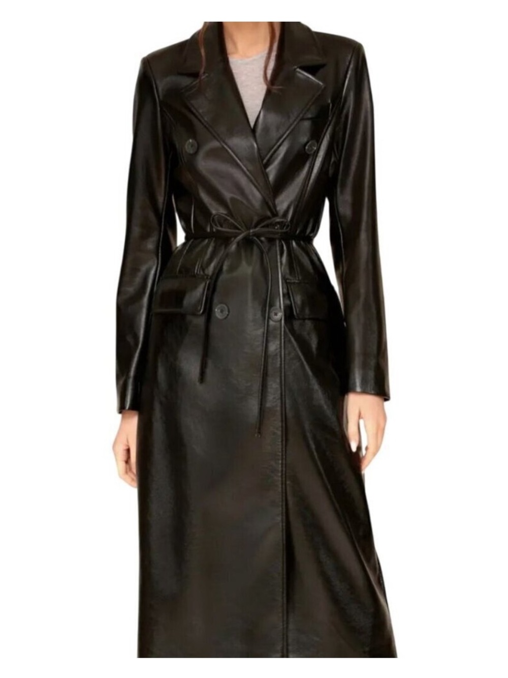 Avec Les Filles black faux-leather trench coat